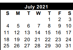 District School Academic Calendar for Cameron Co J J A E P for July 2021