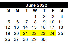 District School Academic Calendar for Cameron Co J J A E P for June 2022