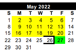 District School Academic Calendar for Hidalgo Co J J A E P for May 2022
