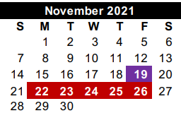 District School Academic Calendar for Hidalgo Co J J A E P for November 2021