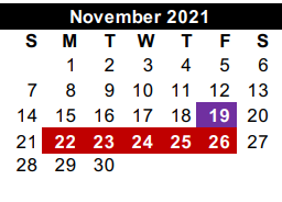 District School Academic Calendar for Cameron Co J J A E P for November 2021