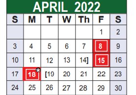District School Academic Calendar for Sun Valley Elementary for April 2022