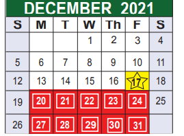 District School Academic Calendar for Big Country Elementary for December 2021