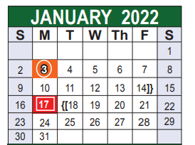 District School Academic Calendar for Sharon Christa Mcauliffe Junior High for January 2022
