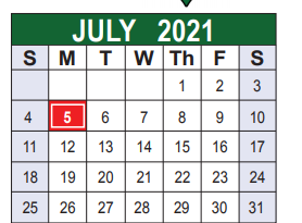 District School Academic Calendar for Ronald E Mcnair Sixth Grade School for July 2021