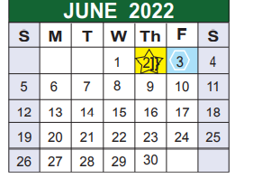 District School Academic Calendar for Elm Creek Elementary for June 2022