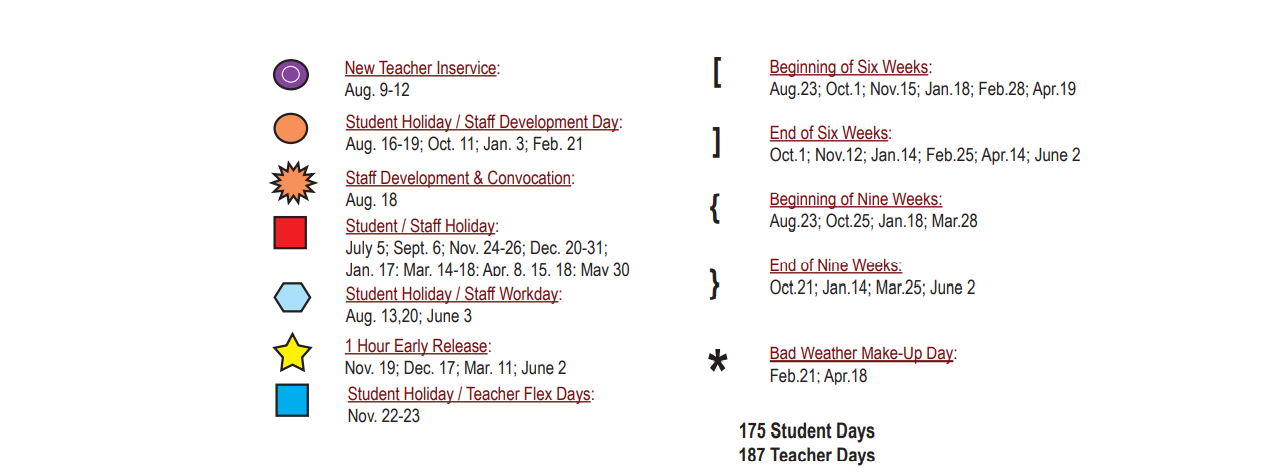 District School Academic Calendar Key for Bexar Co J J A E P