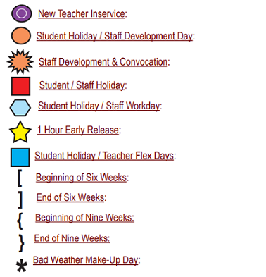 District School Academic Calendar Legend for Indian Creek Elementary