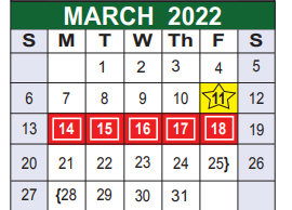 District School Academic Calendar for Sharon Christa Mcauliffe Junior High for March 2022