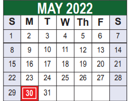 District School Academic Calendar for Sharon Christa Mcauliffe Junior High for May 2022