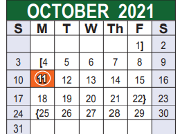 District School Academic Calendar for Medio Creek Elementary for October 2021