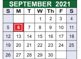 District School Academic Calendar for Bexar Co J J A E P for September 2021