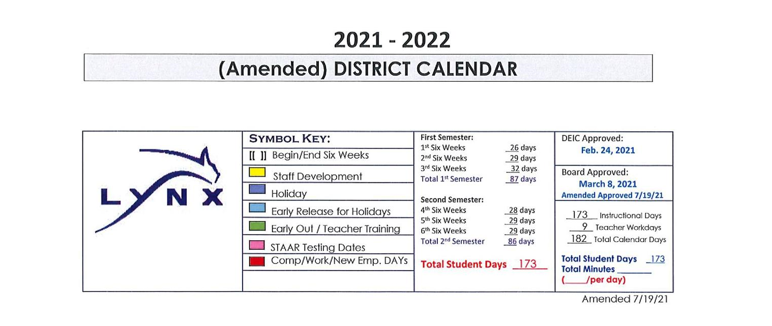 District School Academic Calendar for Spearman Junior High