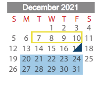 District School Academic Calendar for Project Restore for December 2021