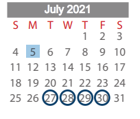 District School Academic Calendar for Splendora H S for July 2021
