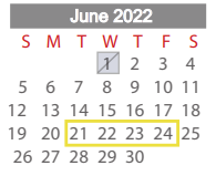 District School Academic Calendar for Splendora H S for June 2022