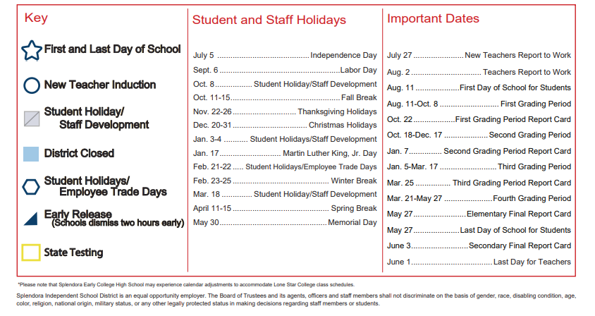 District School Academic Calendar Key for Project Restore