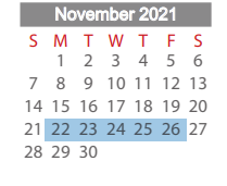 District School Academic Calendar for Project Restore for November 2021