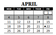 District School Academic Calendar for Sacred Heart Hospital for April 2022