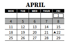 District School Academic Calendar for Jefferson Elementary for April 2022