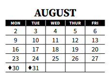 District School Academic Calendar for The Bridge Spec School for August 2021