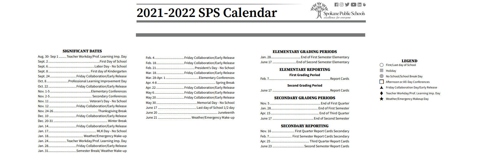 District School Academic Calendar Key for Libby Center