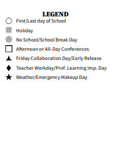 District School Academic Calendar Legend for Regal Elementary