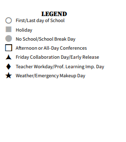 District School Academic Calendar Legend for Finch Elementary