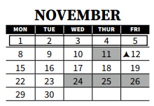 District School Academic Calendar for Spokane Area Professional-technical Skills Center for November 2021