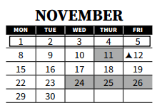 District School Academic Calendar for Shaw Middle School for November 2021