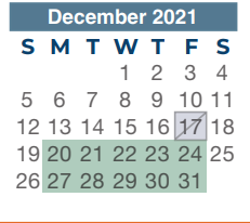 District School Academic Calendar for Anderson Elementary School for December 2021