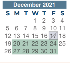 District School Academic Calendar for Twin Creeks Middle School for December 2021