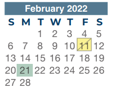District School Academic Calendar for Clark Primary School for February 2022