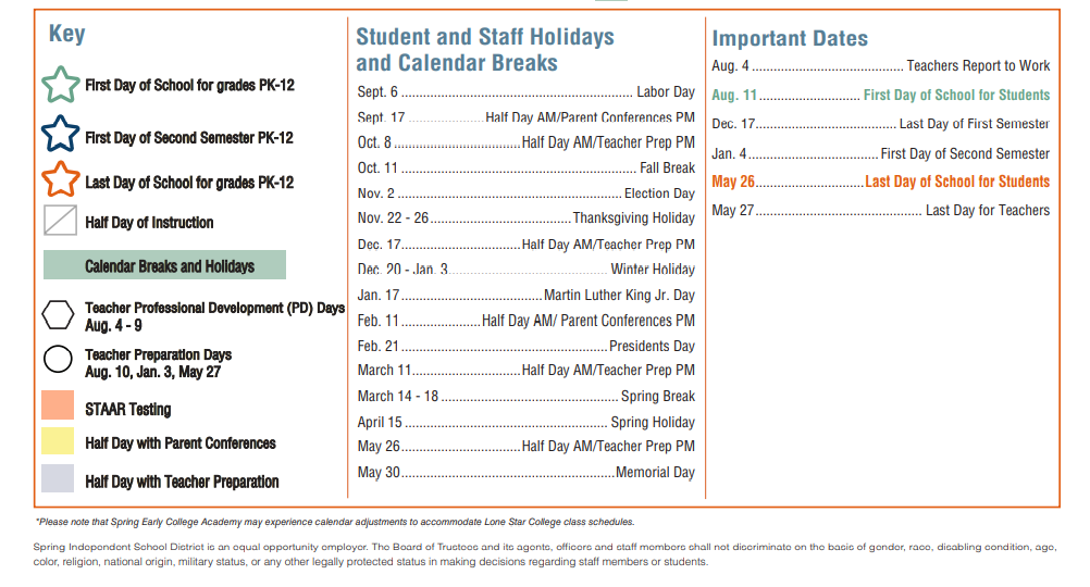 District School Academic Calendar Key for Smith Elementary