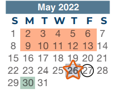 District School Academic Calendar for School For Accelerated Lrn for May 2022
