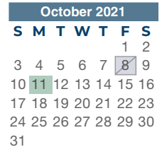District School Academic Calendar for Ricky C Bailey Middle School for October 2021