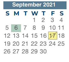 District School Academic Calendar for Ponderosa Elementary School for September 2021