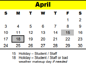 District School Academic Calendar for Harris Co J J A E P for April 2022