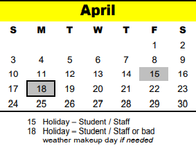 District School Academic Calendar for Spring Oaks Middle for April 2022