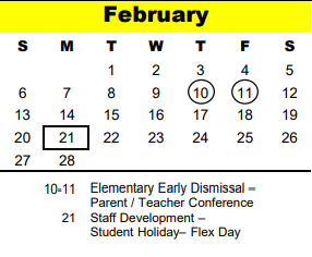 District School Academic Calendar for Buffalo Creek Elementary for February 2022
