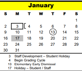 District School Academic Calendar for The Bear Blvd School for January 2022