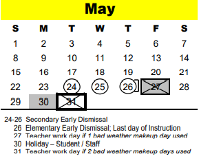 District School Academic Calendar for The Wildcat Way School for May 2022