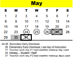 District School Academic Calendar for Spring Branch Elementary for May 2022