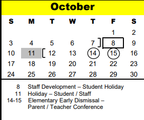 District School Academic Calendar for Treasure Forest Elementary for October 2021