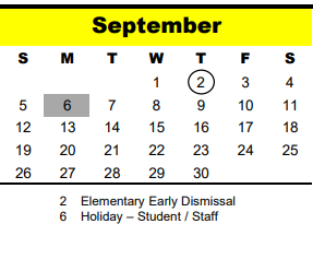 District School Academic Calendar for Spring Branch Elementary for September 2021