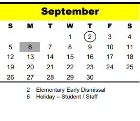 District School Academic Calendar for Treasure Forest Elementary for September 2021