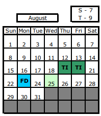 District School Academic Calendar for U S Grant Middle School for August 2021