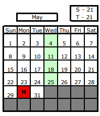 District School Academic Calendar for Early Learning Center for May 2022