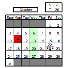 District School Academic Calendar for U S Grant Middle School for October 2021