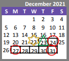 District School Academic Calendar for Cherokee Middle for December 2021